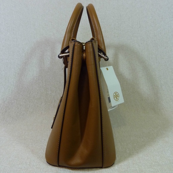 NEW Tory Burch Robinson Mini Double-Zip Tigers Eye Tan Leather Tote Bag/Satchel - Picture 5 of 14